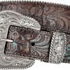 BC Belts Western Scroll Buckle With Turquoise Tinted Embossed Brown Leather Belt | Belts