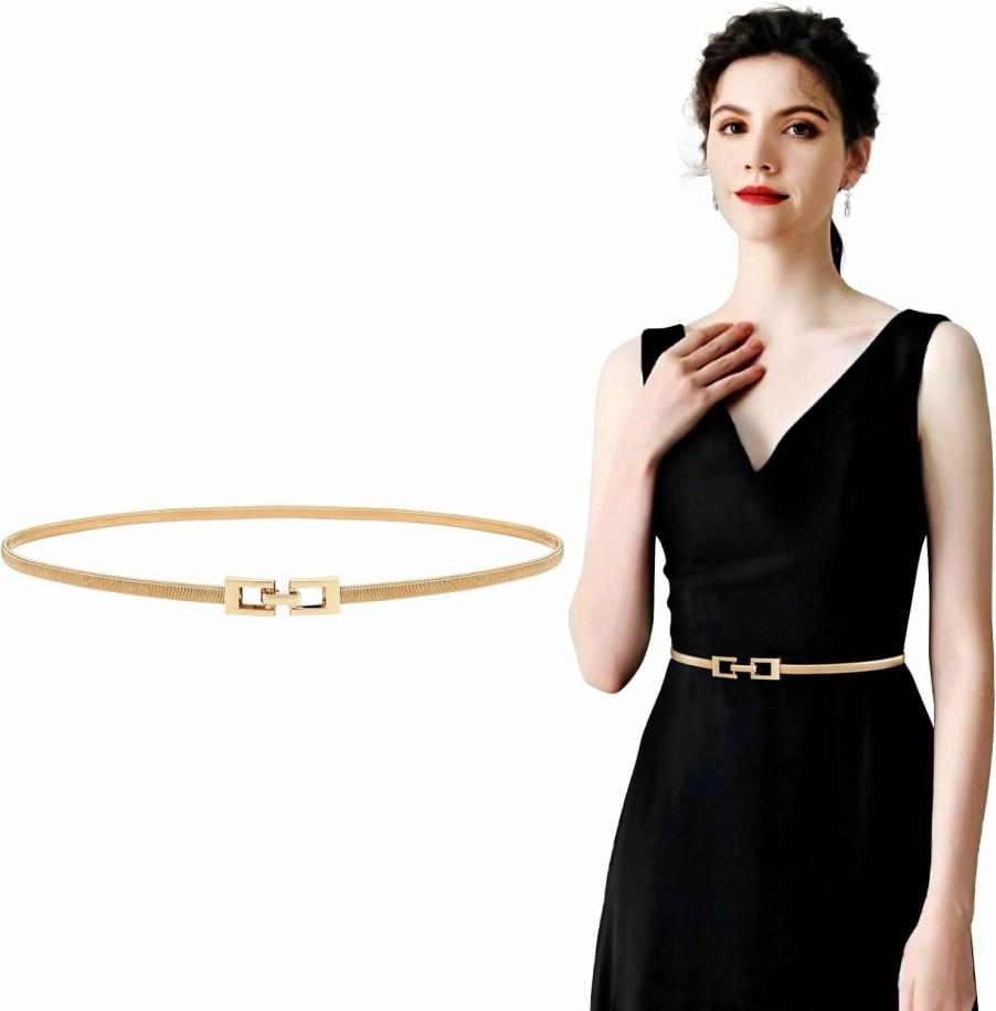 JASGOOD Jasgood Women Skinny Metal Waist Belt Gold Waistband Elastic Metal Chain Waist Belt For Dress | Belts