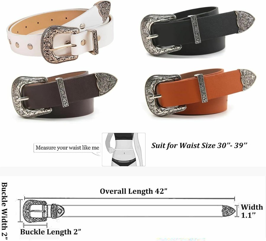 Y2KFASHN Y2Kfashn Leather Western Belts For Women,Ladies Cowgirl Belts Country Belts With Buckle Cowboy Vintage Belts | Belts