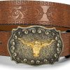 Vikodah Western Cowboy Buckle Belts For Men Women - Pu Leather Long Horn Floral Engraved Cowgirl Belt For Jeans | Belts