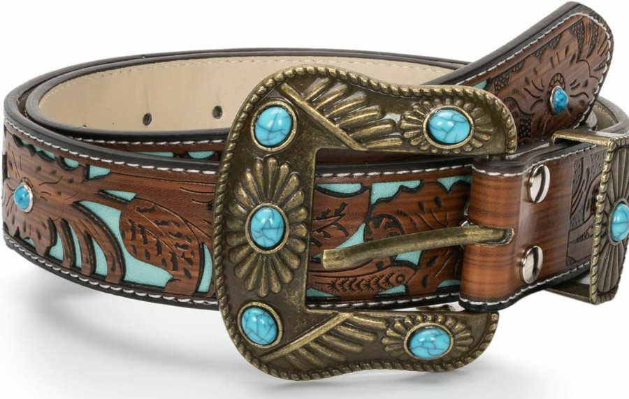 INOGIH Inogih Western-Cowboy-Leather-Belts-For-Women-And-Men - Cowgirl Bohemian Style Turquoise Belt Buckles For Jeans Pants | Belts