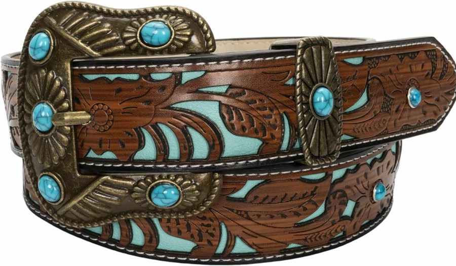 INOGIH Inogih Western-Cowboy-Leather-Belts-For-Women-And-Men - Cowgirl Bohemian Style Turquoise Belt Buckles For Jeans Pants | Belts