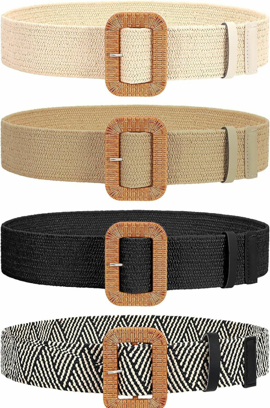 VONMELLI Vonmelli 4 Pack Straw Woven Elastic Stretch Waist Belt Fashion Boho Dress Braided Belts For Women | Belts