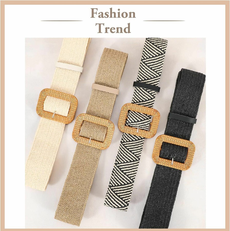 VONMELLI Vonmelli 4 Pack Straw Woven Elastic Stretch Waist Belt Fashion Boho Dress Braided Belts For Women | Belts