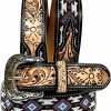 Affilare Western Leather Beaded Tooled Belt With Removable Buckle 30Is102 | Belts