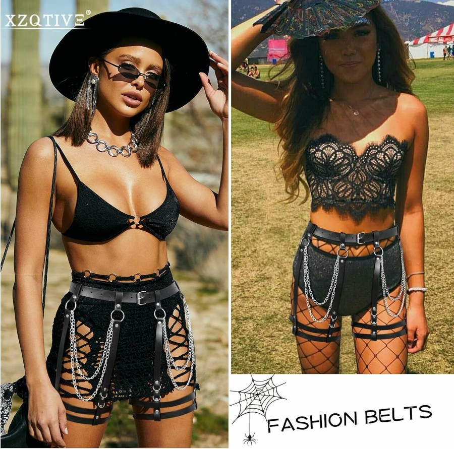 XZQTIVE Xzqtive Women Punk Leather Cinch Belt Gothic Tassel Waist Belt Western Punk Skirt Belts | Belts