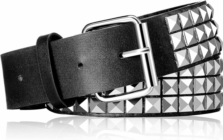 Geyoga Geyoga Studded Belt Metal Punk Rock Rivet Belt Punk Leather Belt Threads Studded Goth Belt With Pyramid Studs For Women Men | Belts