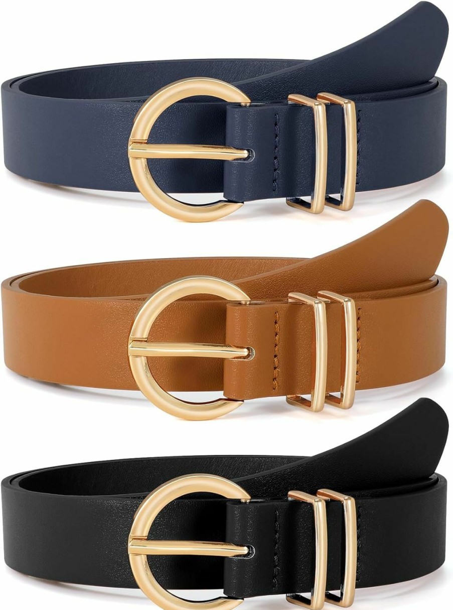 VONMELLI Vonmelli 3 Pack Women'S Leather Belts For Jeans Dresses Ladies Waist Belt With Fashion Gold Buckle | Belts