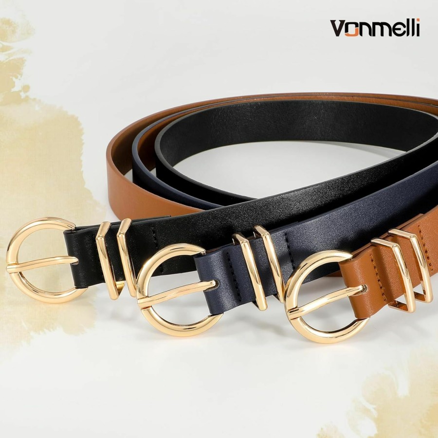 VONMELLI Vonmelli 3 Pack Women'S Leather Belts For Jeans Dresses Ladies Waist Belt With Fashion Gold Buckle | Belts