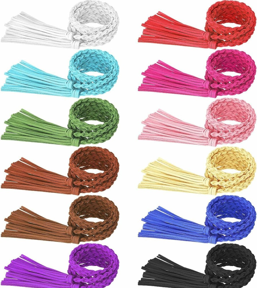 Sureio Sureio 12 Pieces Tassel Belts For Women Braided Waist Belt Boho Rope Belt Skinny Woven Chain Belts Costume Accessories For Skirt Dress Party | Belts