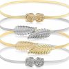 Juvale Juvale 4-Pack Of Adjustable Fancy Dress Belts For Women, Skinny Stretch Metallic Waist Belts For Dresses, Blouse, Leaf And Rose Designs, Silver And Gold (27X0.35 In) | Belts