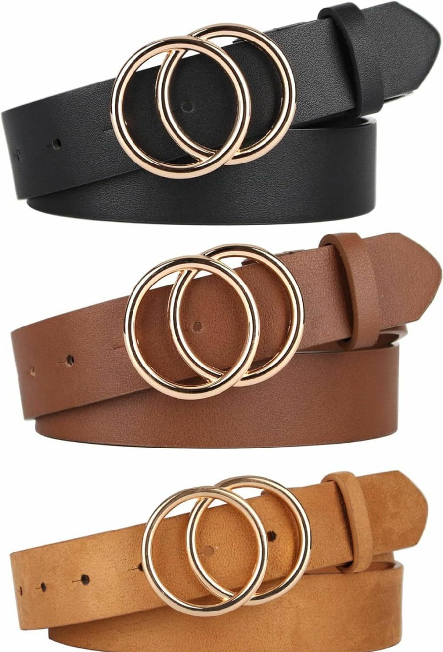 UnFader Unfader Pack 2 Women Belts For Jeans With Fashion Double O-Ring Buckle And Faux Leather | Belts