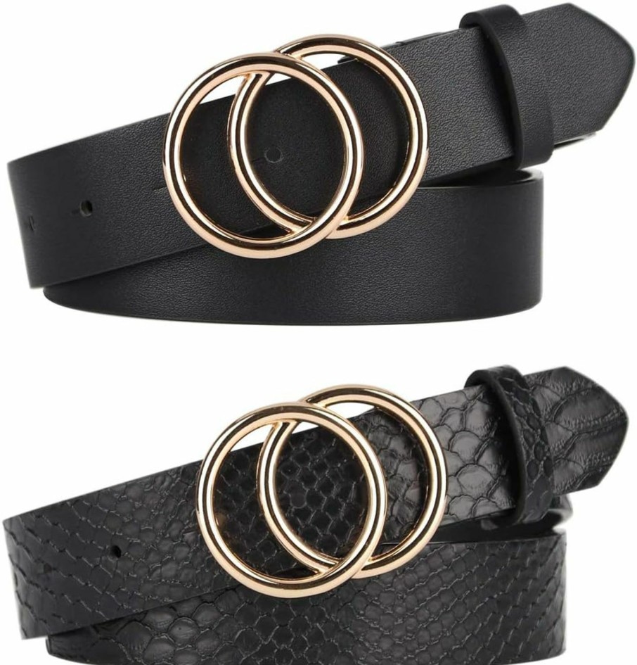 UnFader Unfader Pack 2 Women Belts For Jeans With Fashion Double O-Ring Buckle And Faux Leather | Belts