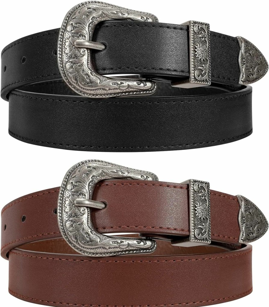 SUOSDEY Suosdey 2Pack Fashion Leather Belts For Women With Vintage Metal Buckle Belt | Belts