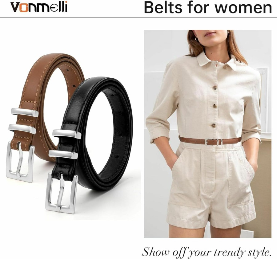 VONMELLI Vonmelli Leather Belts For Women Fashion 2 Pack Womens Leather Belt Ladies Belts For Jeans Dress Pants | Belts