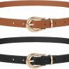 WERFORU Werforu Women Skinny Leather Belt For Dress Ladies Thin Waist Belt With Gold Buckle For Jeans Pants | Belts