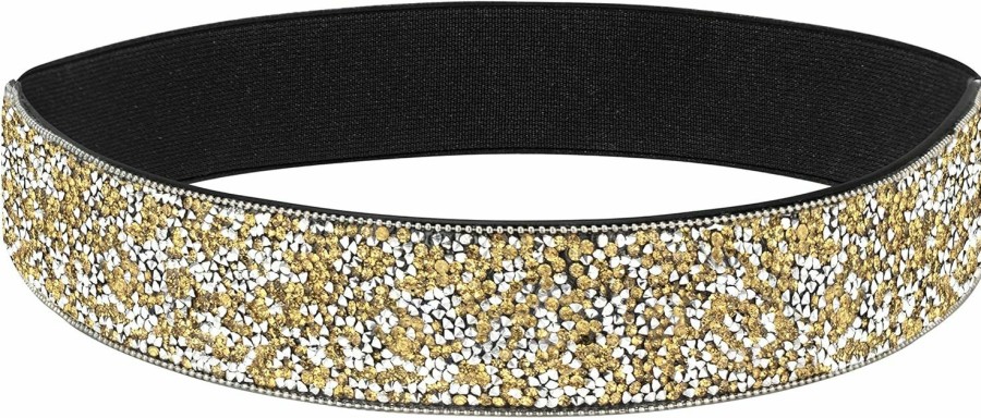 YooAi Rhinestone Elastic Pu Leather Belt Shiny Crystal Stretch Waist Belt Wide Waist Band For Women Dress | Belts