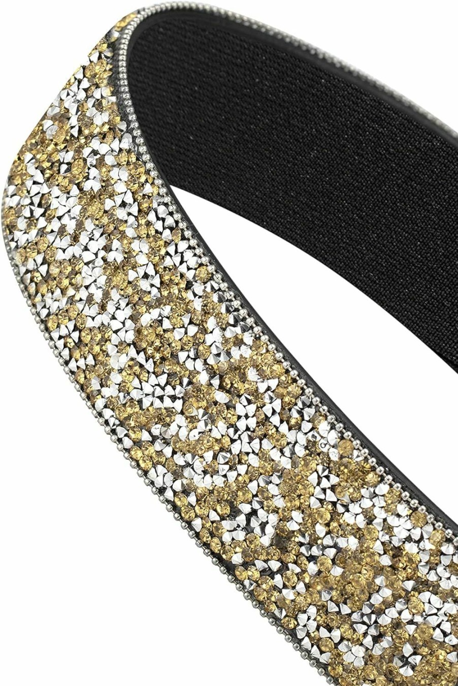 YooAi Rhinestone Elastic Pu Leather Belt Shiny Crystal Stretch Waist Belt Wide Waist Band For Women Dress | Belts