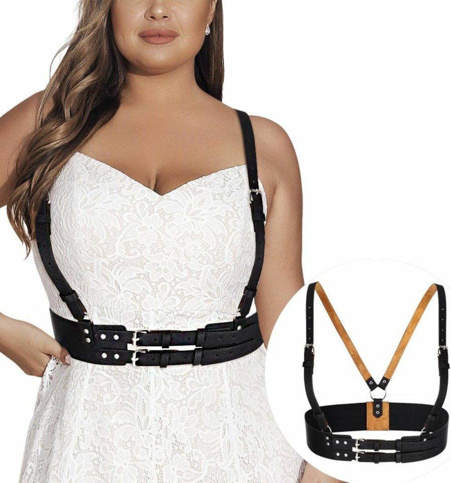 BODIY Bodiy Plus Size Harness Wide Waist Belt Pu Black Harness For Women Gothic Punk Belts Halloween Rave Accessory For Dresses | Belts