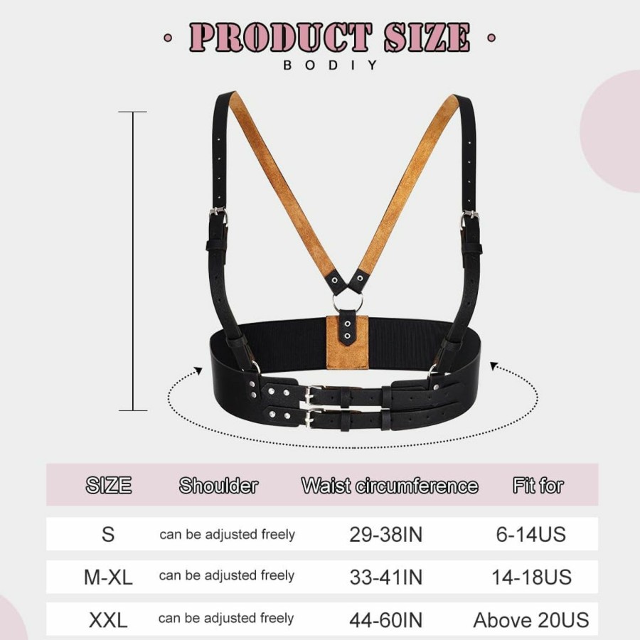 BODIY Bodiy Plus Size Harness Wide Waist Belt Pu Black Harness For Women Gothic Punk Belts Halloween Rave Accessory For Dresses | Belts