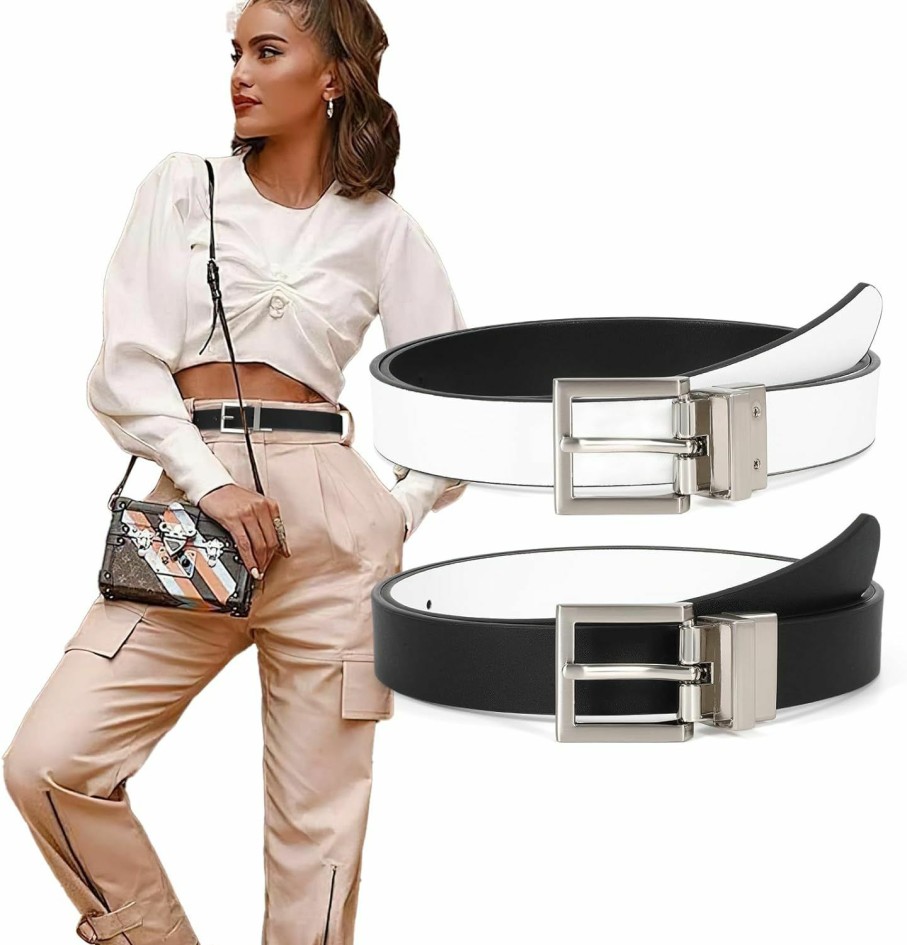 SUOSDEY Suosdey Women Reversible Leather Belt With Rotating Pin Buckle For Jeans Pants Dresses | Belts