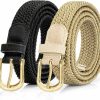 Alphyly Neries 2 Pack Braided Belt Women, Skinny Woven Stretch Belt, Fabric Cloth Belt Elastic Belt Gold Buckle | Belts