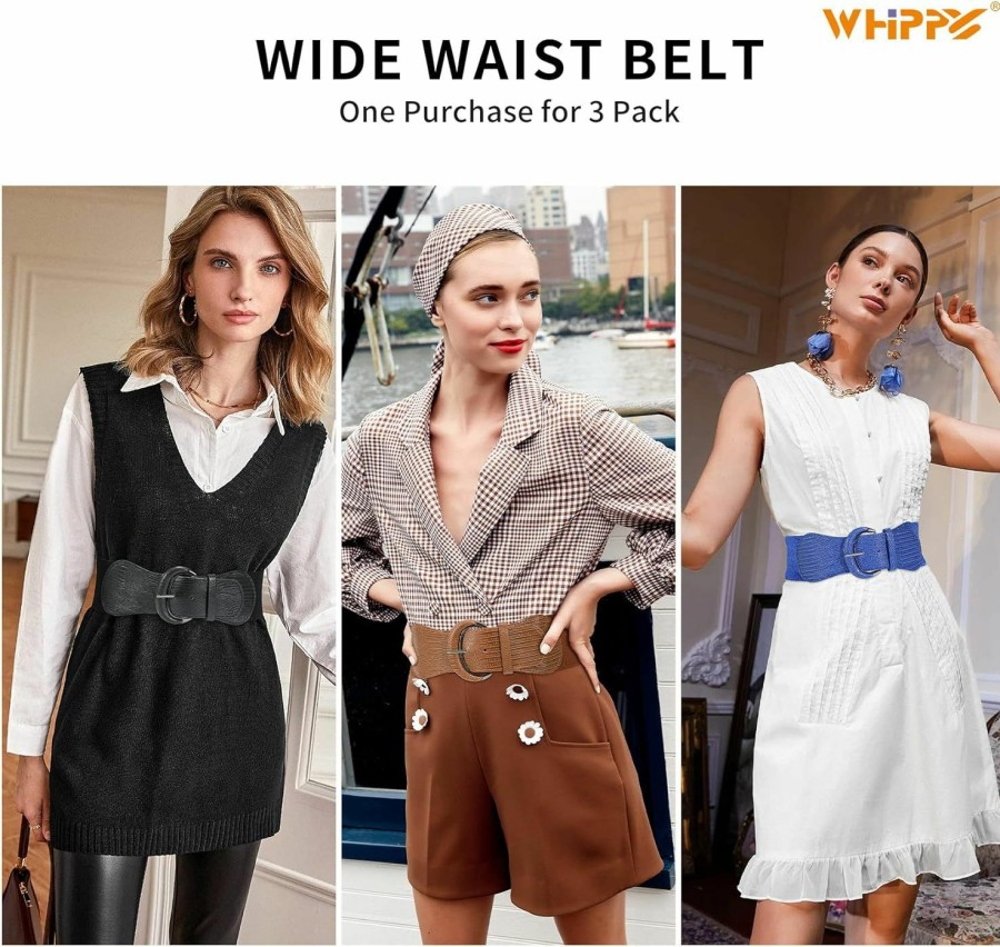 WHIPPY Whippy 3 Pack 4 Pack Women Wide Elastic Waist Belt Vintage Stretchy Belt Waistband For Ladies Dresses | Belts