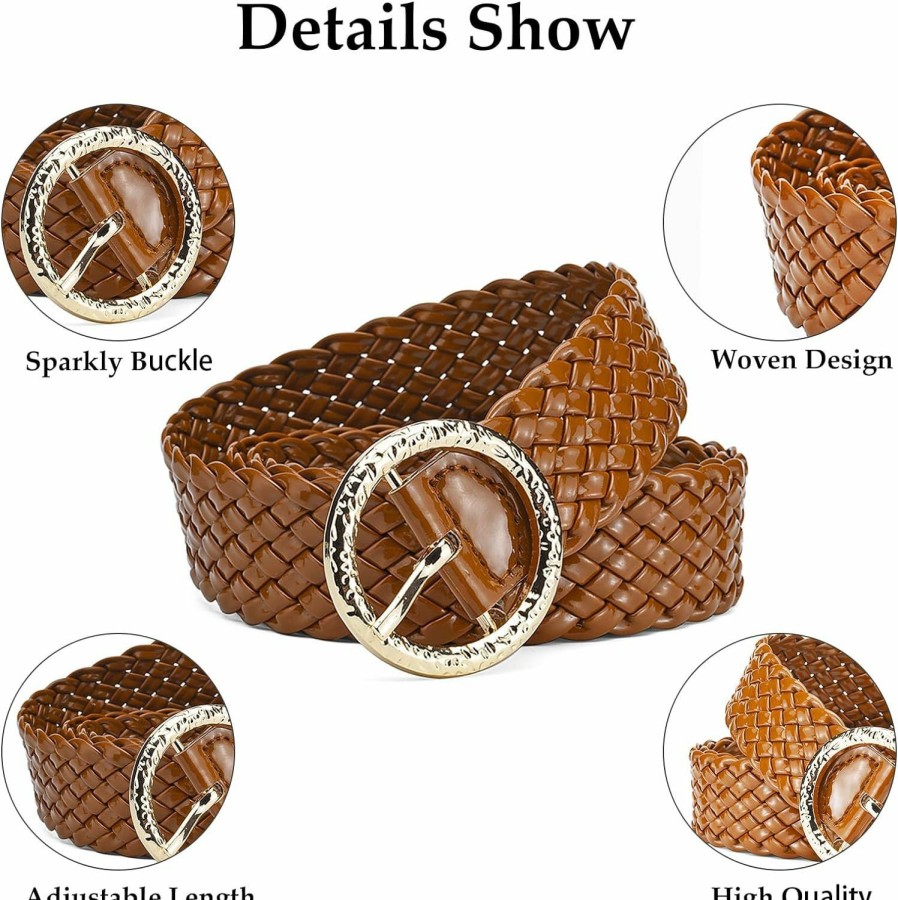 RMMVJJ Rmmvjj Women Woven Belts Glitter Belt Casual Pu Leather Belts For Dresses Jeans Pants | Belts