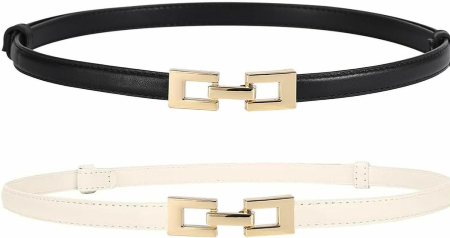 ALAIX Alaix 2Pack Skinny Leather Belts For Women Dress Belts Thin Waist Belt With Gold Buckle Adjustable Women'S Belt | Belts