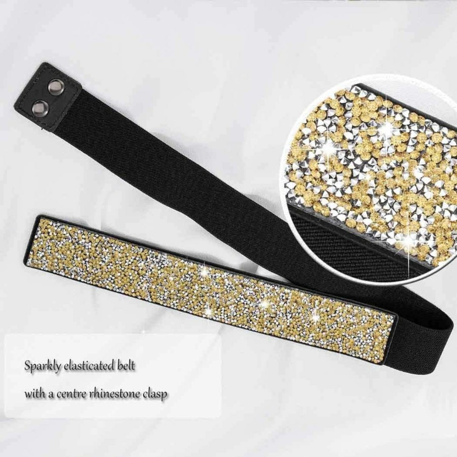 Yalice Yalice Sparkle Rhinestone Leather Belts Elastic Wide Waist Belt Bling Wedding Belts For Dress Skinny Crystal Waist Jewelry | Belts