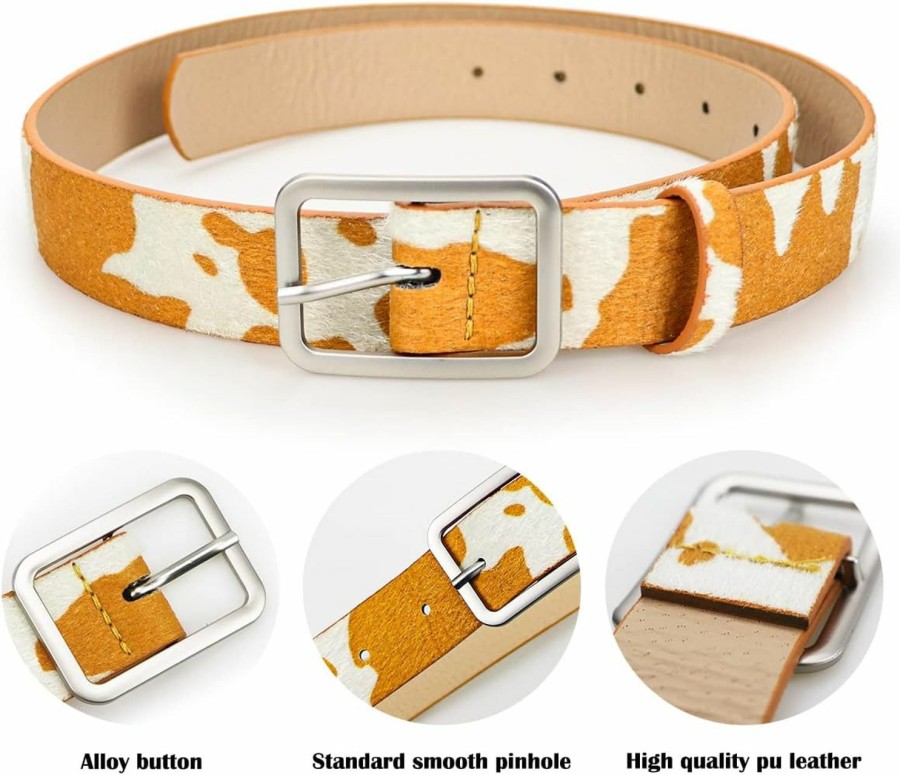 FERCAISH Fercaish Waist Belts For Women Fashion Animal Print Leather Belt Cow Print Belt | Belts