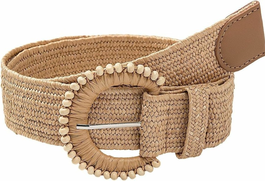 Verdusa Verdusa Women'S Round Buckle Straw Belts Boho Braided Waist Belt | Belts