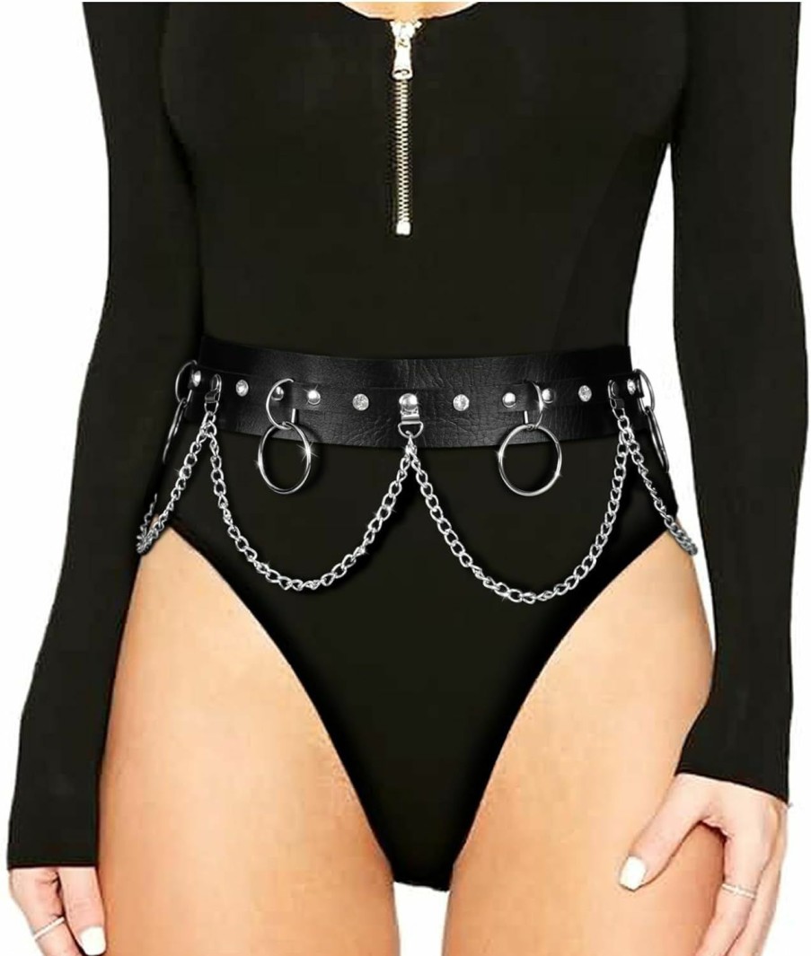 JASGOOD Jasgood Punk Black Waist Chain Belt Women Leather Rave Body Goth Accessories Jewelry For Girls | Belts