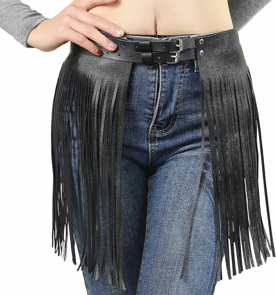 Ayliss Ayliss Women Punk Waist Belt Tassel Fringe Skirt Belt Vintage Pu Leather Waistband Belt Rocker Dance Performance Costume | Belts