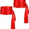 Tarpop Tarpop 2 Pcs Halloween Red Pirate Sash Belt Longer Satin Red Waist Sash Captain Prince Sash Wide Silk Sash Belt For Women Men Cosplay Costume Accessories 143.7 X 9.84 Inches | Belts