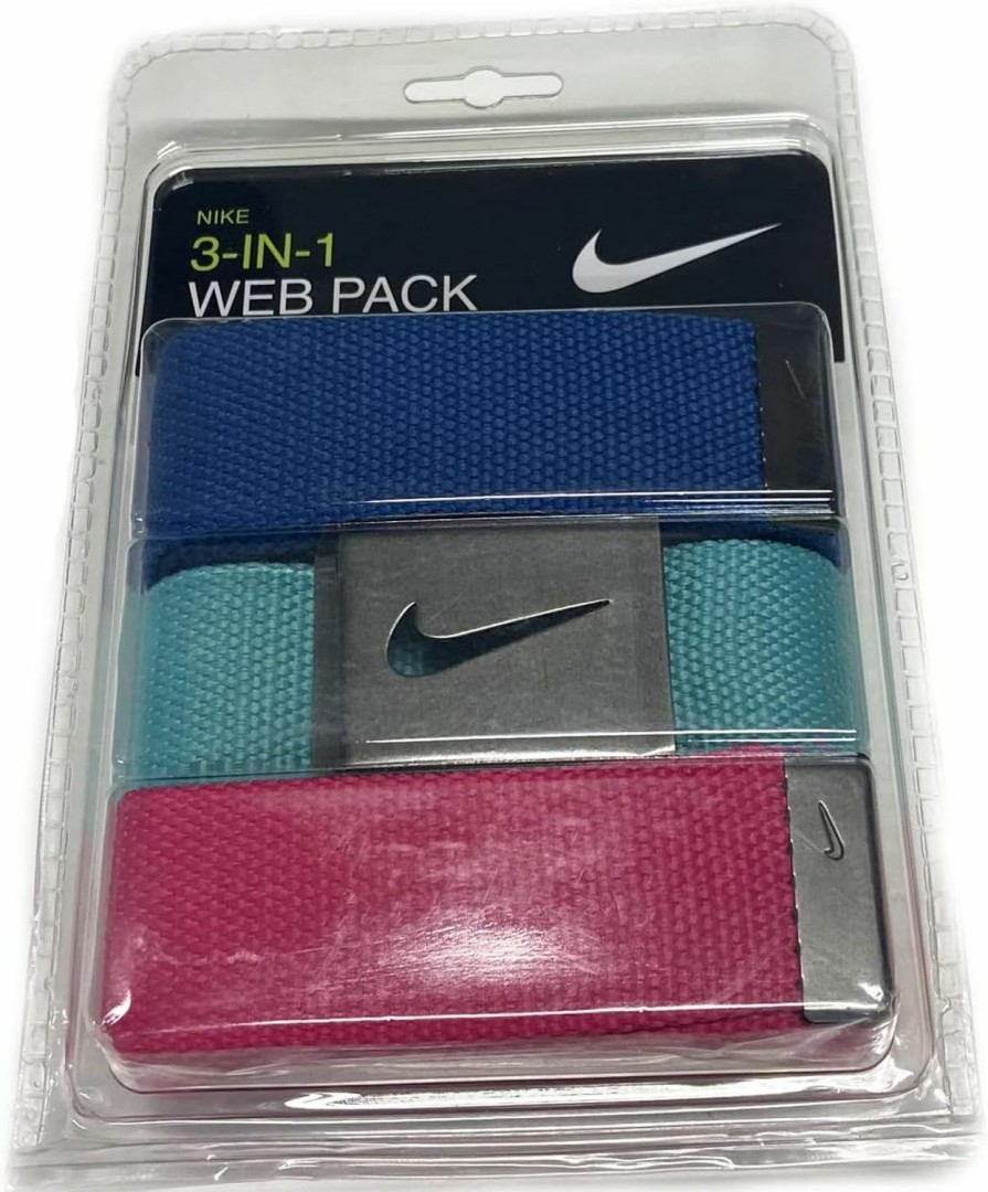 Nike Nike New 3-In-1 Blue/Teal/Pink Golf Web Belt Pack Cut-To-Length Osfm | Belts