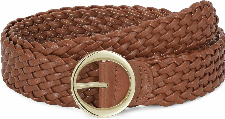 LEACOOLKEY Leacoolkey Women Braided Leather Belt With Gold Buckle Woven Waist Belt For Jeans Dress | Belts