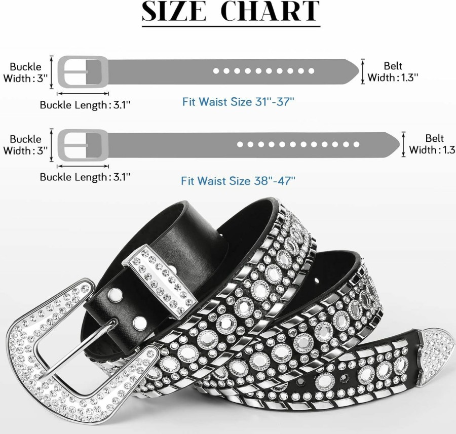 Geyoga Geyoga Rhinestone Belt For Women 2 Pcs Bling Studded Leather Belt Western Studded Belt Cowgirl Belt | Belts