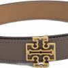 Tory Burch Tory Burch 141739 Britten Logo Clam Shell Grey/Tiramisu Light Brown With Gold Hardware Reversible 1 Inch Women'S Belt | Belts