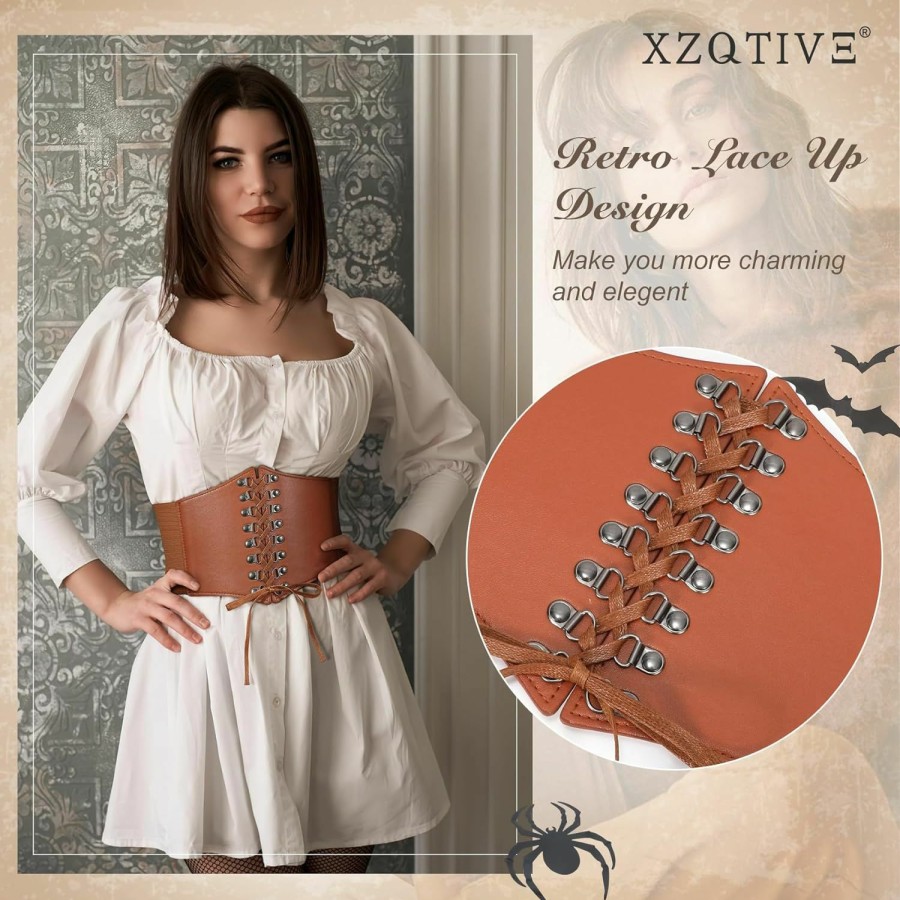 XZQTIVE Xzqtive Renaissance Corset Belt For Women Vintage Lace-Up Cinch Belt Black Corset Elastic Waist Belt For Costume Dress | Belts