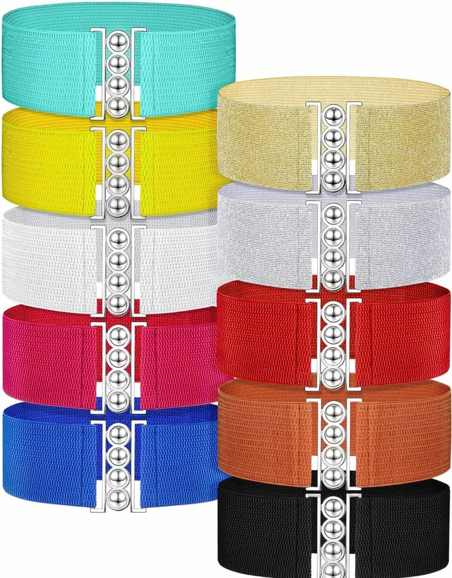 SATINIOR Satinior 10 Pieces Wide Elastic Belt Women Stretchy Belt Elastic Buckle Belt Vintage Waist Belt Stretch Cinch For Women Girl (30.7 Inch), Multicolor | Belts