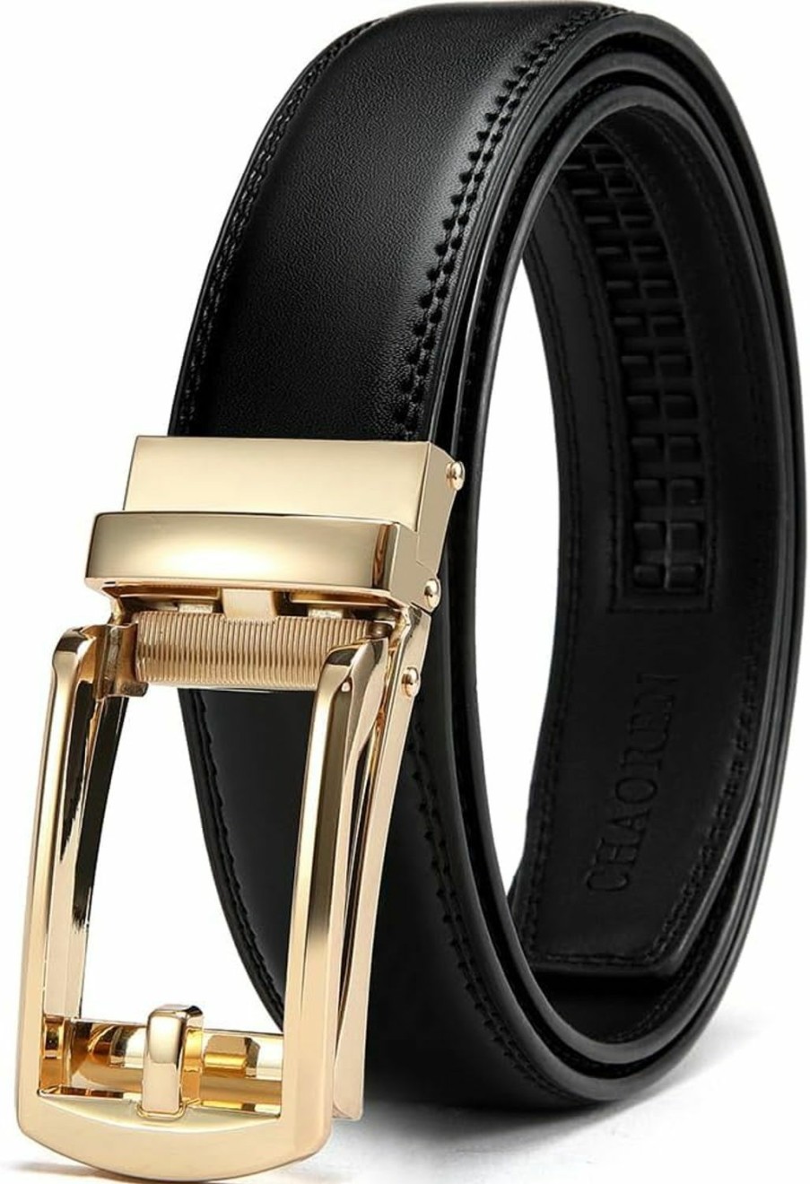 CHAOREN CR Cr Womens Belts For Jeans - Womens Leather Belt With Gold Buckle For Pants - 1.25" Micro Adjustable Ladies Ratchet Belt | Belts