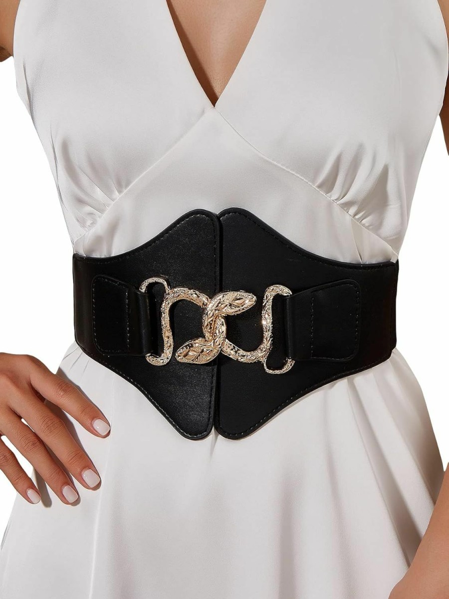 Verdusa Verdusa Women'S Snake Buckle Faux Leather Elastic Wide Belt Corset | Belts