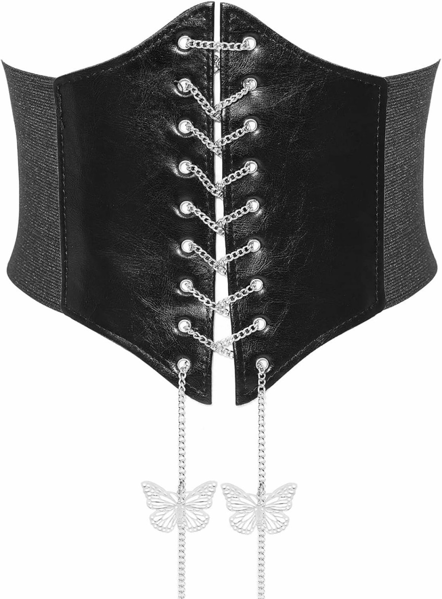 HIQUACC Corset Elastic Belt For Women, Elastic Costume Cinch Waspie Corset Belt With Butterfly Chain | Belts