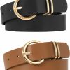 VONMELLI Vonmelli 2 Pack Women'S Leather Belts For Jeans Dresses Fashion Gold Buckle Ladies Belt | Belts