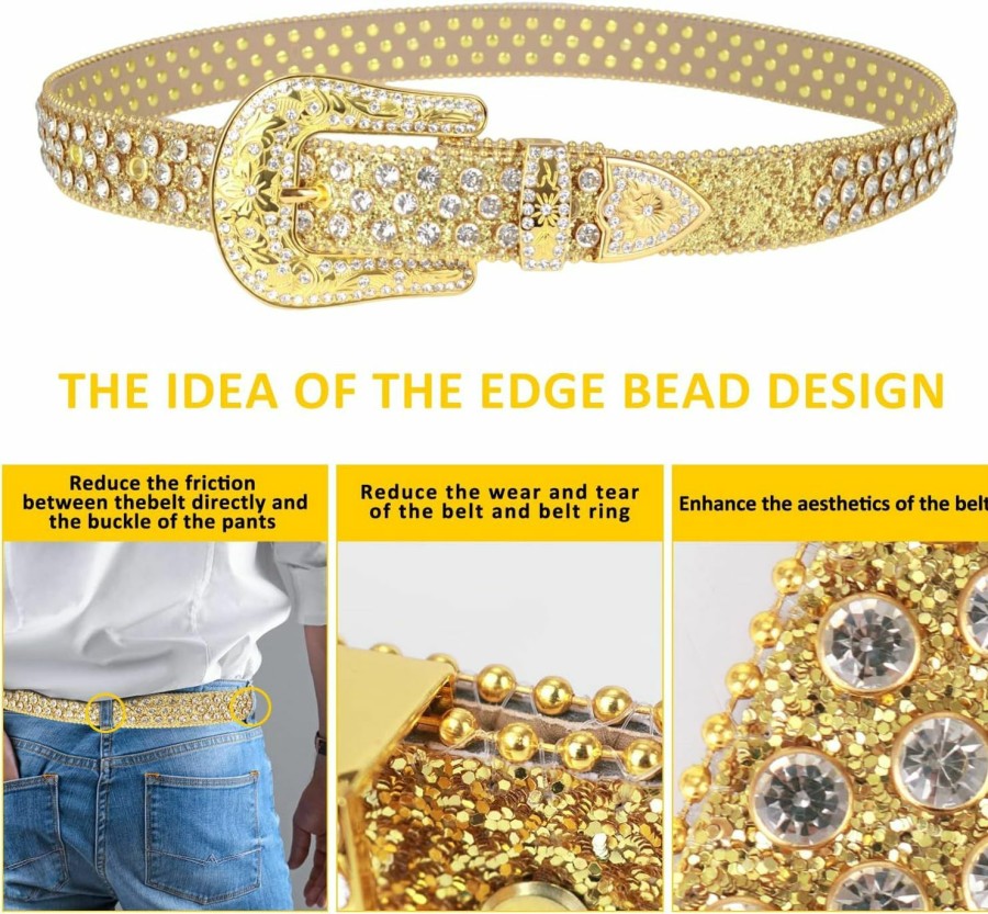 TINIDI Tinidi Luxury Strap Men Women Rhinestone Belt Western Leather Belts Diamond Sparkle Strap Cowboy Bling Studded Belt | Belts