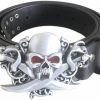 JEAN'S FRIEND Jean'S Friend Rhinestone Skull Buckle With Black Studded Genuine Leather Belt Five Length Size Choices | Belts