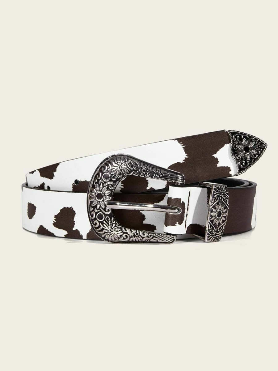 Verdusa Verdusa Women'S Cow Print Leather Belts Vintage Weatern Waist Belt | Belts