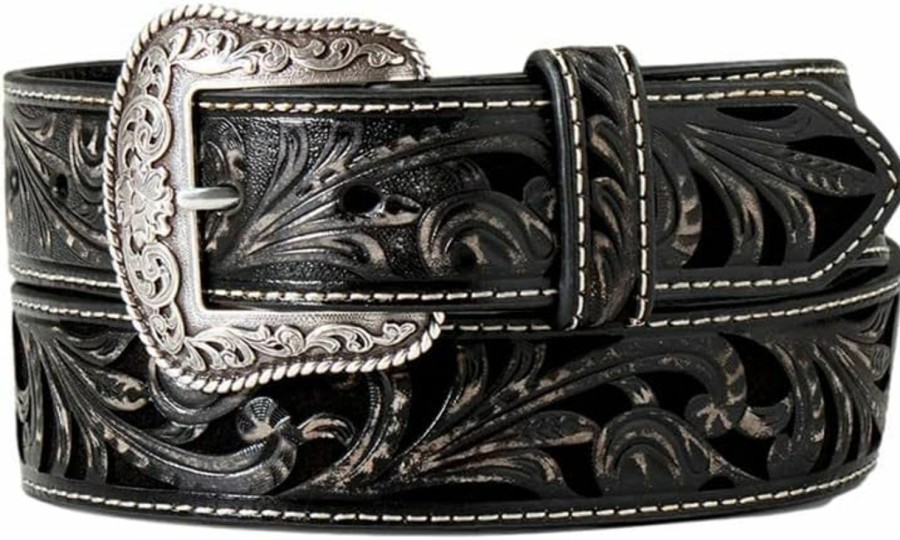 ARIAT Ariat Western Belt Womens Floral Embossed Leather Black A1565001 | Belts