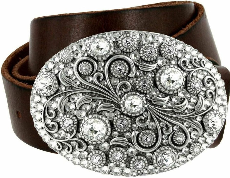 Belts.com Timeless Tranquility Rhinestone Crystal Floral Buckle Genuine Leather Belt 1-1/2"(38Mm) Wide | Belts